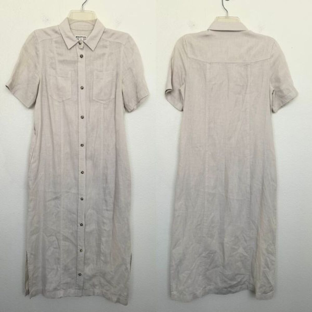 Whistles Bella Button Down Linen Shirt Dress Midi Beige Tan No Belt Women's 4